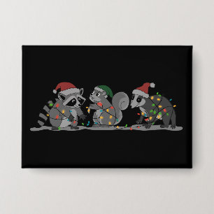 Badge Animaux de Noël Xmas Fou Raton laveur Opossum Écur