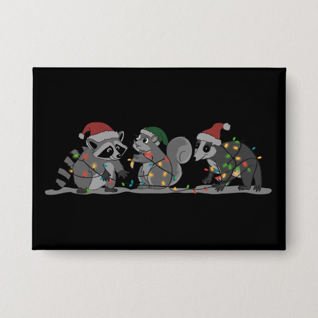 Badge Animaux de Noël Xmas Fou Raton laveur Opossum Écur (Recto)