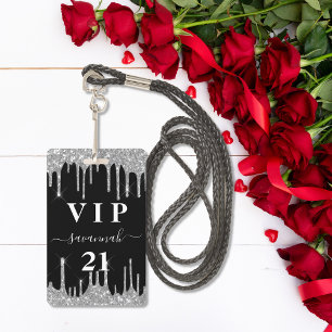 Badge Anniversaire noir argent parties scintillant goutt