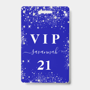 Badge Anniversaire royal bleu argent parties scintillant