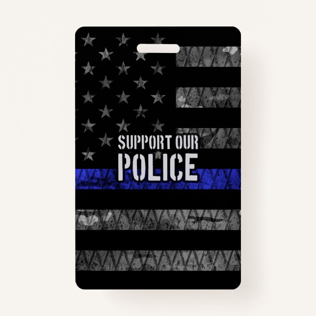 Badge Appuyer notre drapeau en détresse de la police (Devant)