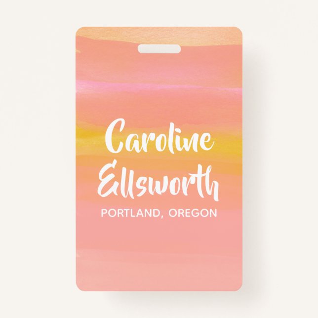 Badge Aquarelle Abstraite rose jaune personnalisé (Devant)