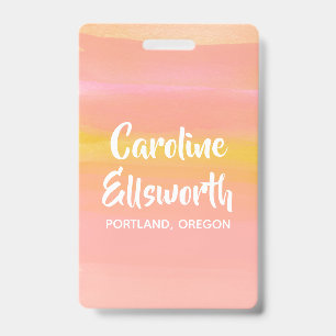 Badge Aquarelle Abstraite Rose Jaune Personnalisée