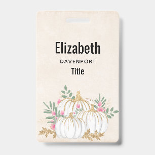 Badge Aquarelle blanche et Citrouille or