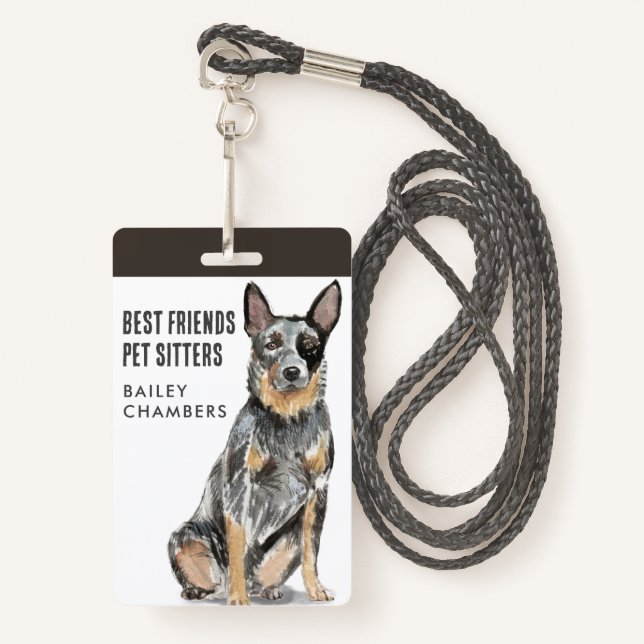 Badge Aquarelle Chien Walker Animaux de compagnie (Devant avec lanière)
