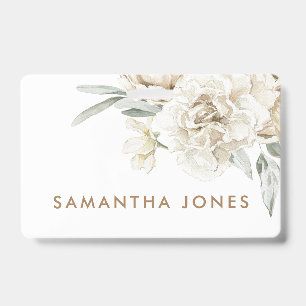 Badge Aquarelle florale minimaliste moderne Peonie blanc