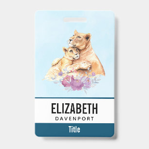 Badge Aquarelle mignonne Mère Lion & Cub