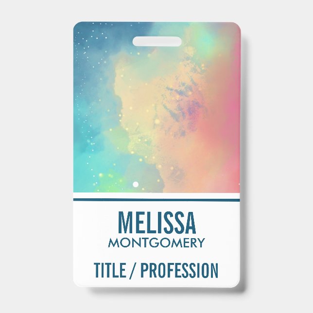 Badge Aquarelle moderne Green & Red Space Nebula (Front)