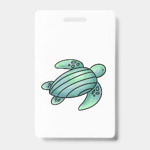 Badge aquarelle peinte caricature de tortue de mer bleu 