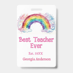 Badge arc-en-ciel aquarelle pastel meilleur professeur j