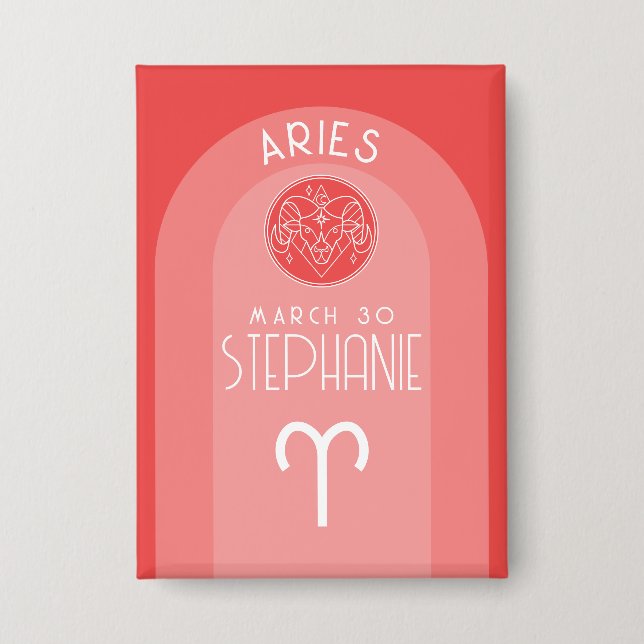 Badge Aries personnalisé Anniversaire Zodiac - Photo Des (Recto)