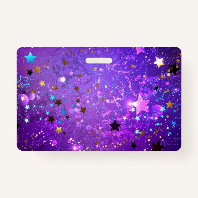 Badge Arrière - plan de feuille violet avec étoiles (Devant)