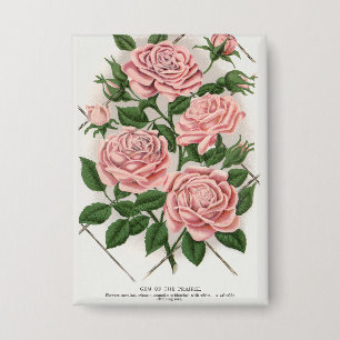 Badge Art botanique vintage rose rose cottagecore