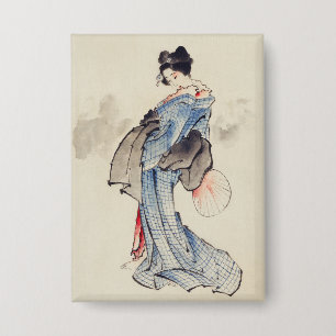 Badge Art traditionnel japonais de geisha en kimono