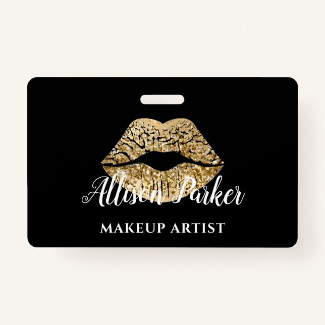 Badge Artiste de maquillage Lips Kiss Black Gold (Devant)