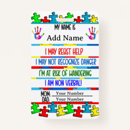 Badge Autisme Alert Non verbal Autiste Contact