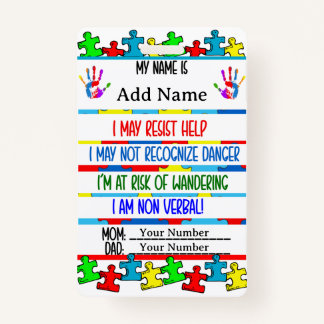 Badge Autisme Alert Non verbal Autiste Contact