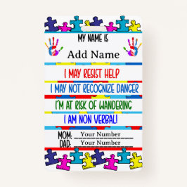 Badge Autisme Alert Non verbal Autiste Contact