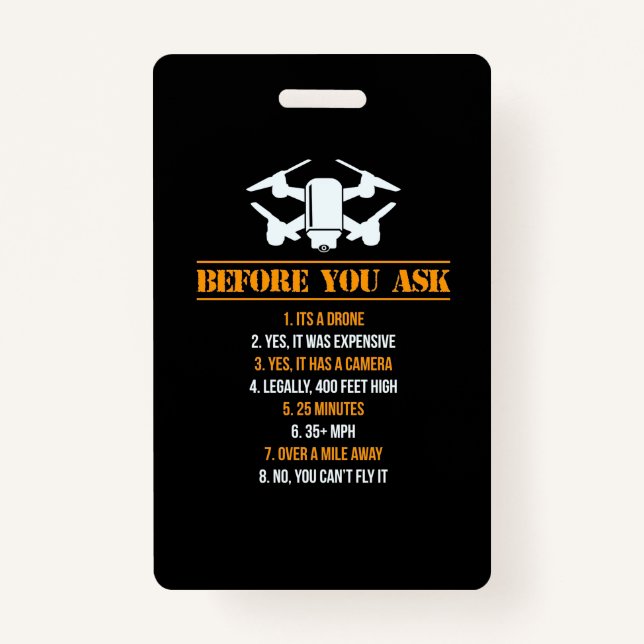Badge Avant de demander un pilote de drone (Devant)