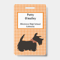 Badge avec nom de chien Scottie, étiquette nominat