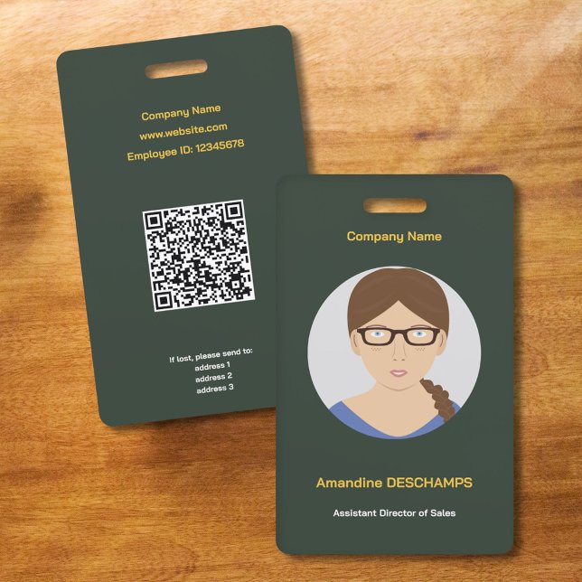 Badge avec photo couleurs or et vert forêt (Gold & Forest Green Circle Photo Employee Badge)