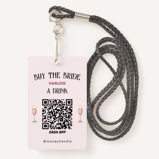Badge Bachelorette Acheter La Mariée Un Verre QR-Code (Devant avec lanière)