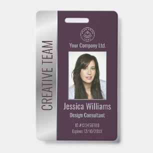 Badge Bague d'identité argent et bordeaux personnalisée 