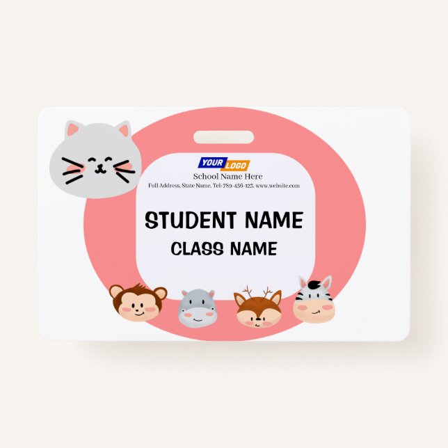 Badge Balise de nom pour enfants avec dessin animal mign (Devant)