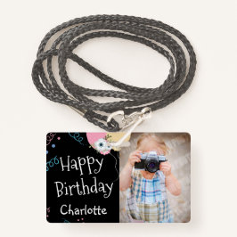 Badge Ballons d'anniversaire heureux Nom et photo noir