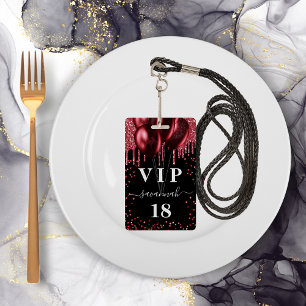 Badge Ballons noirs rouges glitter vip pour anniversaire