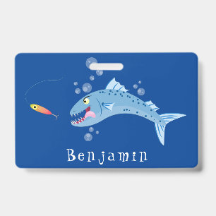 Badge Barracuda poisson affamé de la pêche dessin animé