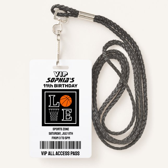 Badge Basketball Hoops, Basketball Player Birthday (Derrière avec lanière)