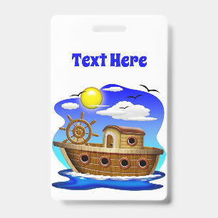 Badge Bateau de pêche dessin animé