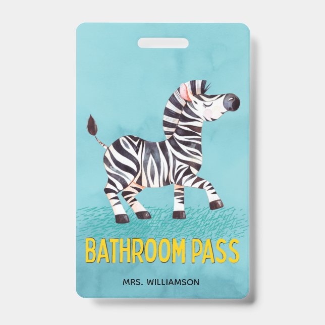 Badge Bathroom Pass École d'Enseignant Cute Zebra (Avant)