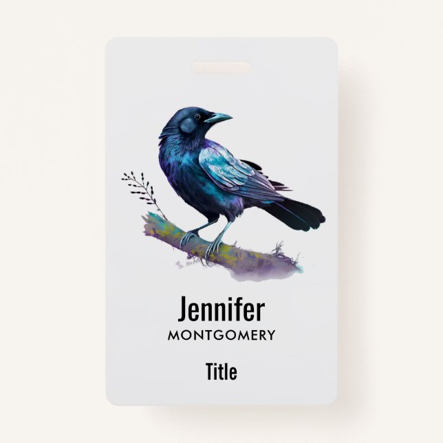 Badge Beau Corbeau sur une branche d'arbre (Devant)