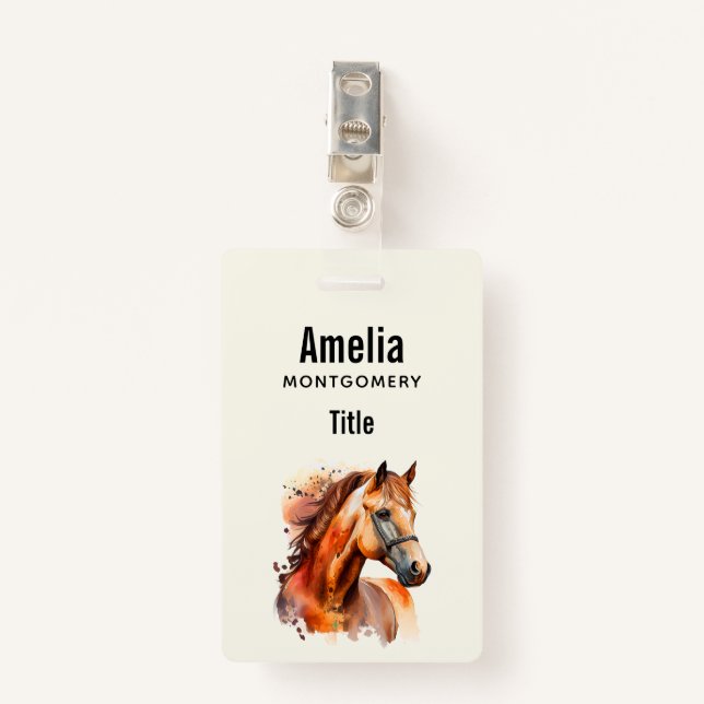 Badge Beau Sorrel Horse Portrait (Devant avec clip)
