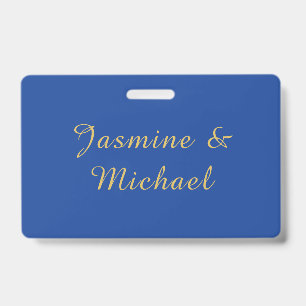Badge Beaux Noms De Couple Calligraphiés Bleu Et Or