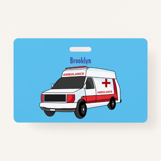 Badge Belle ambulance rouge caricature van (Devant)