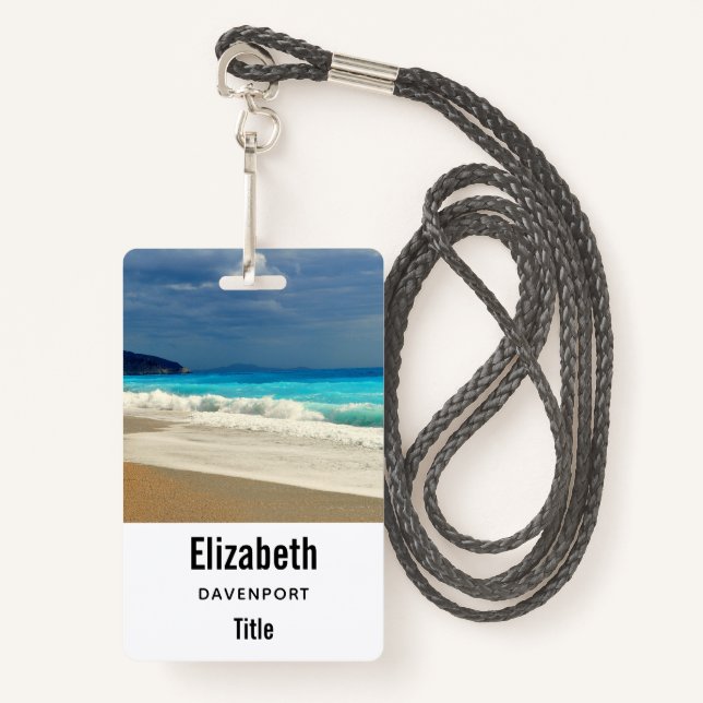 Badge Belle Turquoise Bleue Mer Tropicale Photographie (Devant avec lanière)