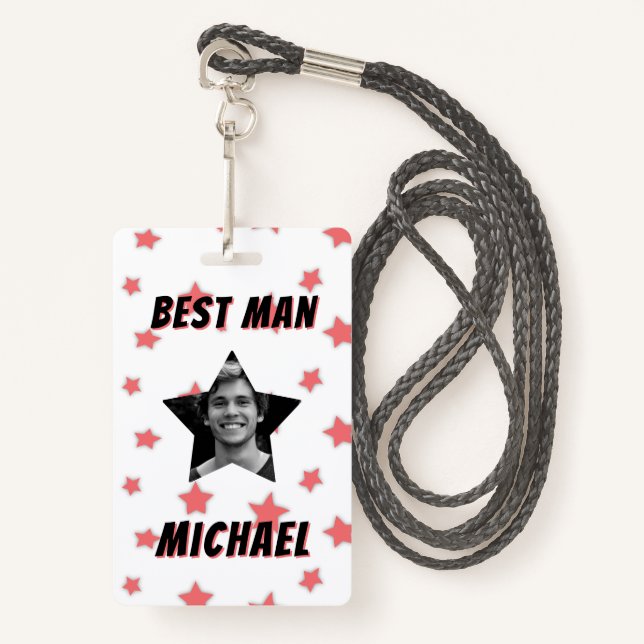 Badge Best Man Custom Photo in Star Wedding (Devant avec lanière)