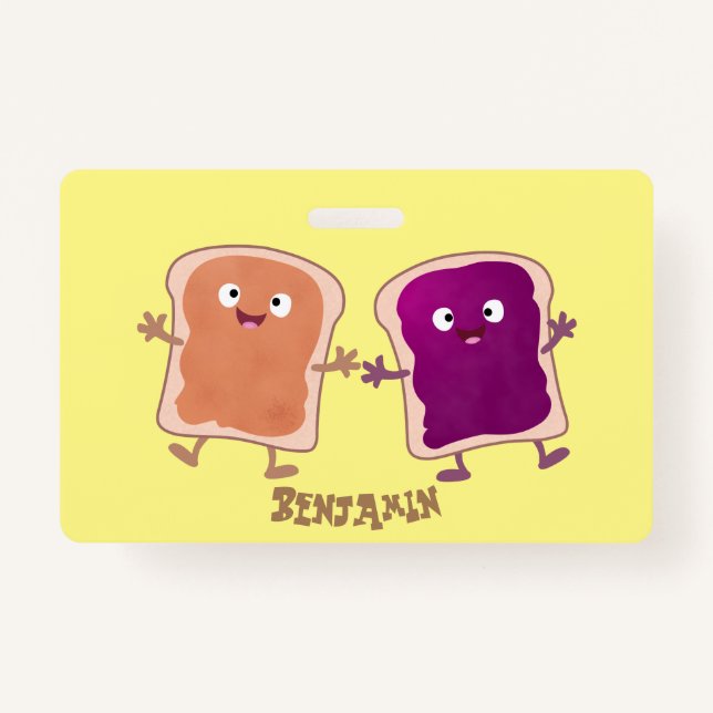 Badge Beurre d'arachide mignonne et caricature sandwich  (Devant)