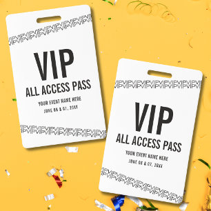 Badge Billet de concert VIP White Black Pass d'accès tot