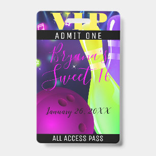 Badge Billet VIP Bowling Glow Anniversaire Lumière