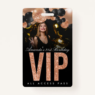 Badge Black and Rose Gold Personnalisable VIP All Access