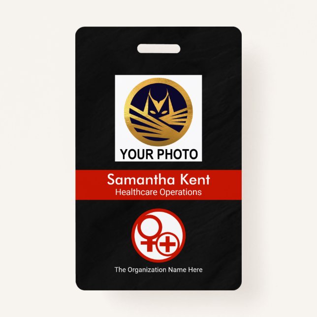 Badge Black Grunge Red Stripe Modèle photo de santé (Devant)