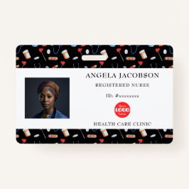 Badge Black Pattern Nurse Healthcare Logo Horizontal ID
