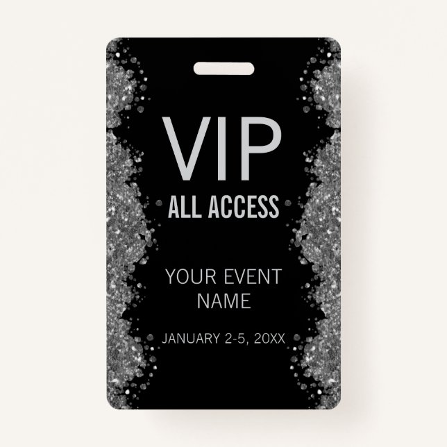 Badge Black Silver Glitter Event VIP All Access Pass ID  (Devant)
