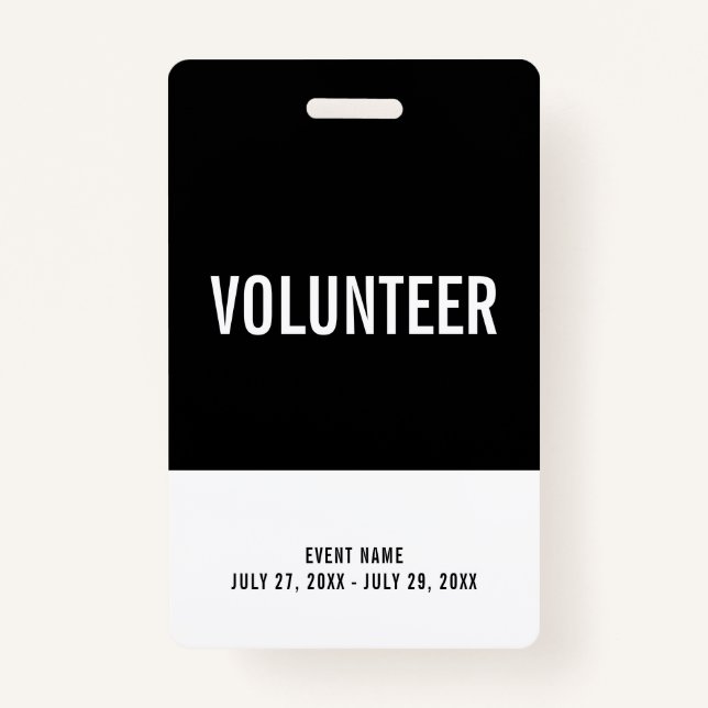 Badge Black & White Volunteer All Access Pass ID d'événe (Devant)