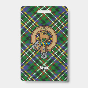 Badge Blason Clan Scott sur Tartan Vert