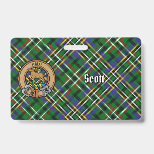 Badge Blason du clan Scott sur tartan vert